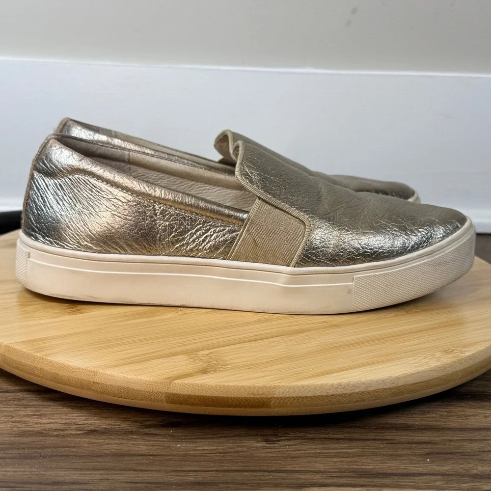 Birdies The Swift Slip On Sneakers Women 8 Gold Metallic Leather Casual Chic